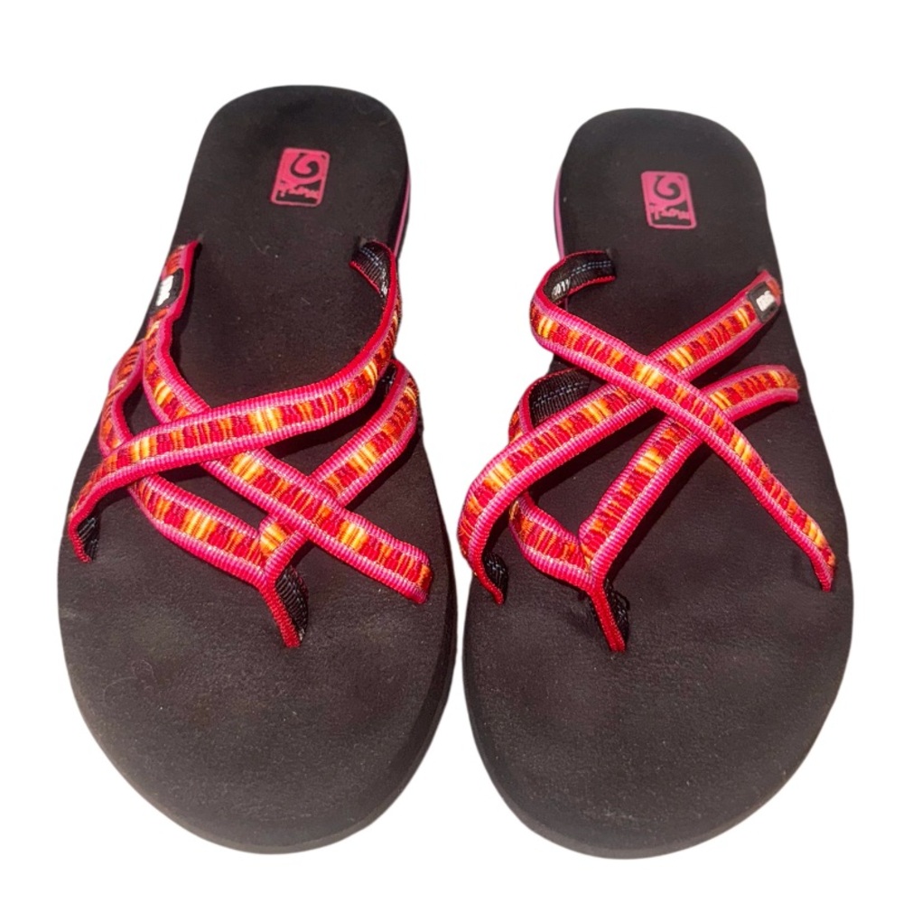 TEVA PINK RED ORANGE flip flops women’s sandals shoes size 10 - Picture 11 of 14